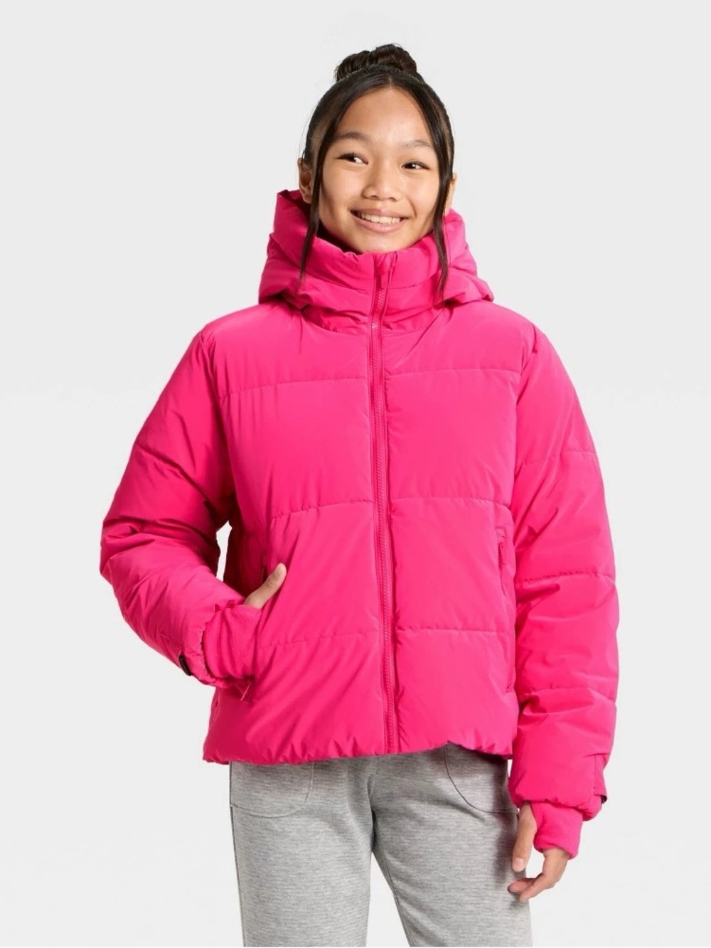 Girls' Puffer Jacket - All In Motion™ Dark Pink XS